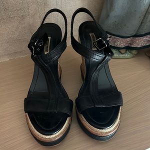 Black leather platform sandals